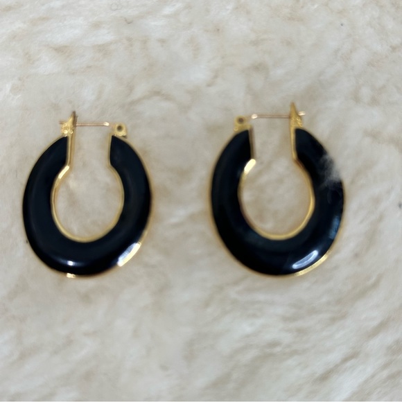 Black Gold Tone Metal Reversible Post Earrings & Evil Eye Adjustable Bracelet - Picture 1 of 11